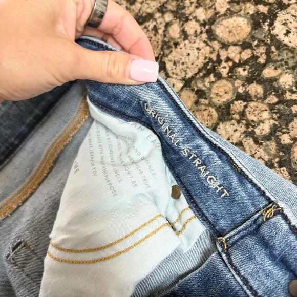 American Eagle Original Straight Men’s Denim Blue Jeans Size 34x34 AirFlex - Picture 5 of 7